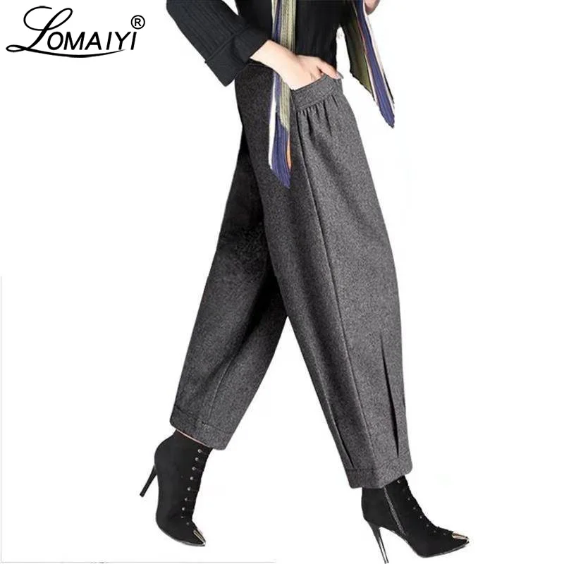 Economici LOMAIYI Caldo Autunno Inverno Pantaloni Larghi del Piedino Per Le Donne Allentato Pantaloni stile harem delle Donne Ufficio Pantaloni Donna Pantaloni A Vita Alta della signora BW045