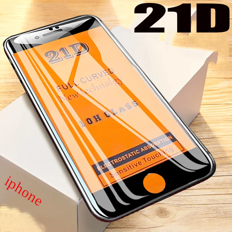 21D полное покрытие Защитное стекло для IPhone 7 6s 8 X XS Max XR Защита экрана 6 Plus