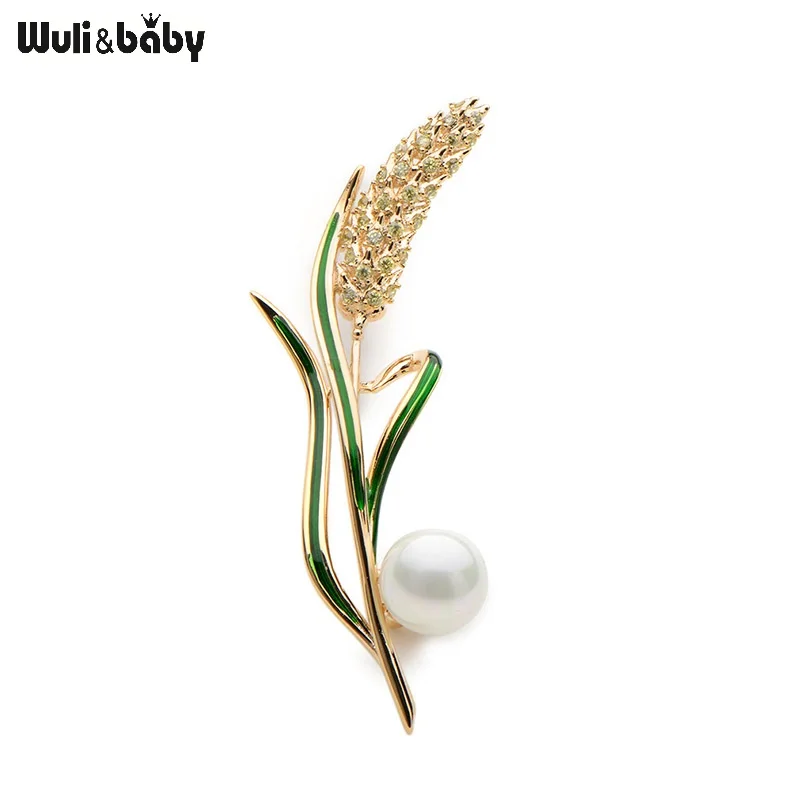

Wuli&Baby Simulated Pearl Gold And Silver Rhinestone Wheat Brooches For Women Men Fashion Weddings Broche New Year's Gift