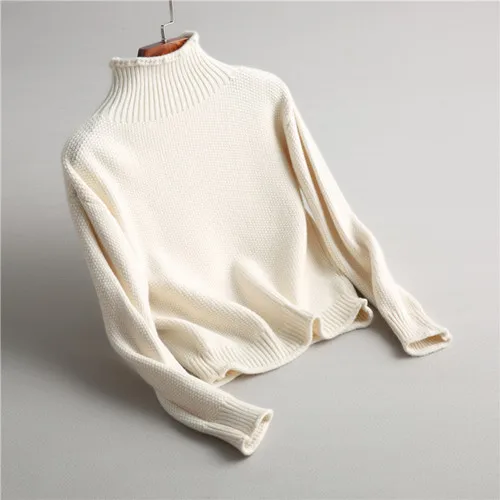 Осенне-зимний пуловер с длинными рукавами и стоячим воротником, теплый плотный вязаный пуловер, свитера для женщин, винтажный вязаный свитер - Цвет: 1