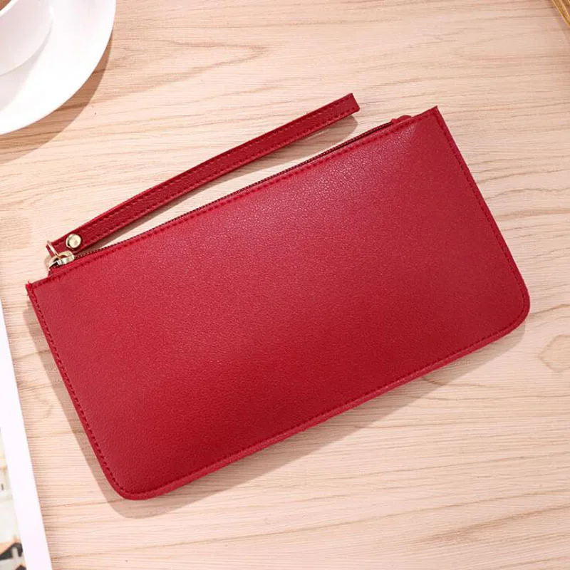 Long Women Clutch Wallet Solid Zipper Wallet Wristlet Fashion Women Leather Red Coin Purse ...