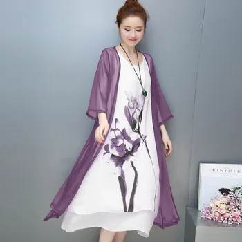 

2019 Summer New Large Size dress Women's Fashion Printed Silk Two-piece Dress Long dress Suit Women XL-01