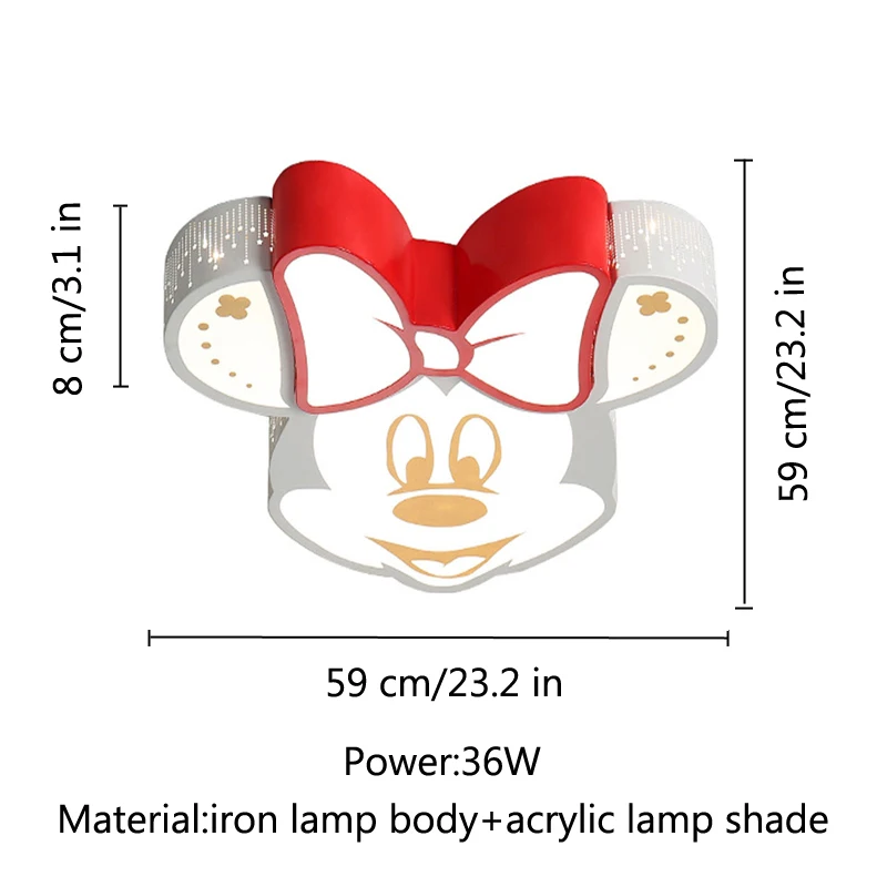 Модный светодиодный Люстра с рисунком из мультфильма, милый детский потолочный светильник для спальни, Детский Светильник с Микки Маусом, AC85-265V - Цвет корпуса: Красный