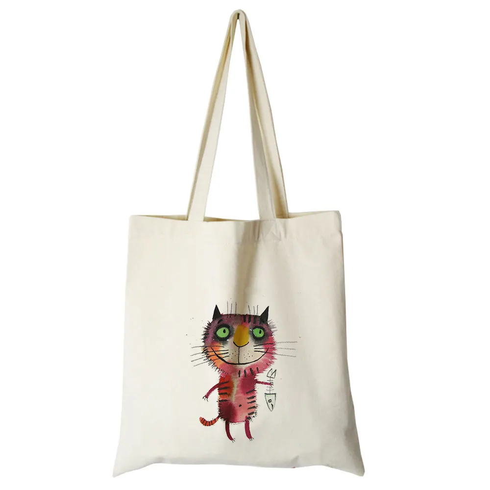 Милый кот мультфильм холст на заказ tote индивидуальные Эко сумки на заказ сумка для покупок с логотипом хлопок сумка многоразовая утилизация сумка