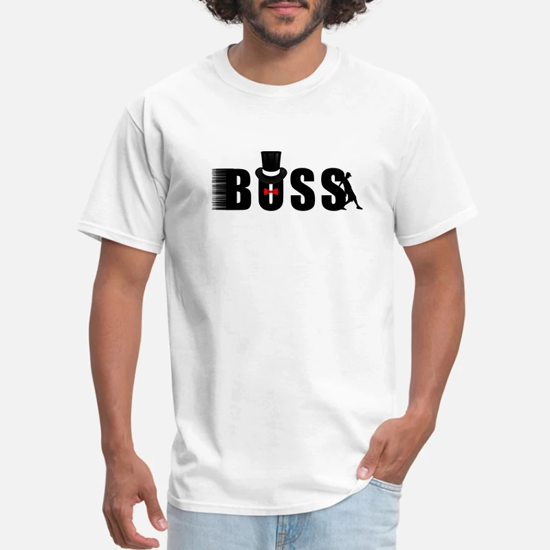 QIM босс печати высокого качества хлопок забавная мужская футболка Повседневная мужская одежда с коротким рукавом мужская футболка модная футболка для мужчин - Цвет: Белый
