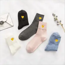 

New fashion women's socks beausiful All-match cuff embroidery yellow love socks high cotton student middle tube casual socks