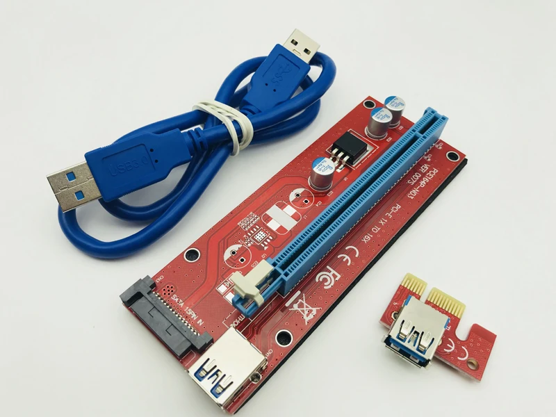 Красный 60 см PCIE PCI Express 1x к 16x Riser Card USB 3 0 кабель SATA питания 007 для Биткоин майнинга BTC