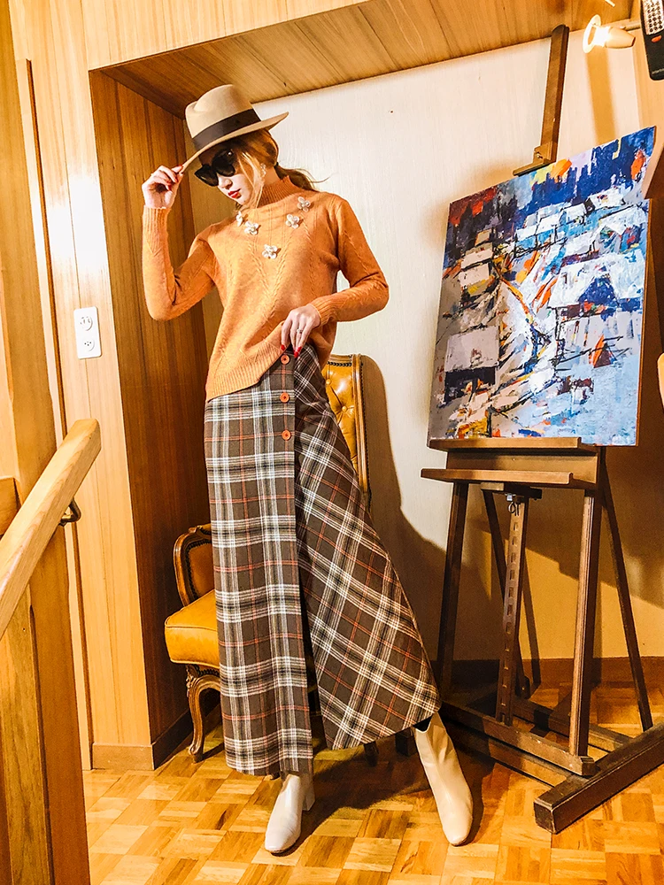 D'hiver La New Velours Longue Jupe En Plus Automne Haute Britannique De Et Plaid Une 2018 Ligne Taille Hfq6I