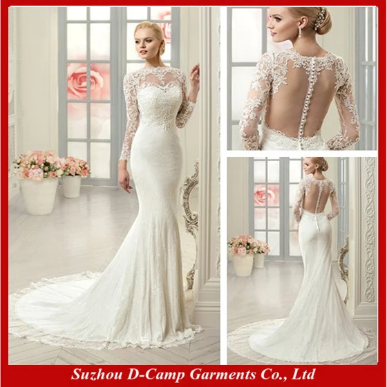 high neck fit and flare wedding dress