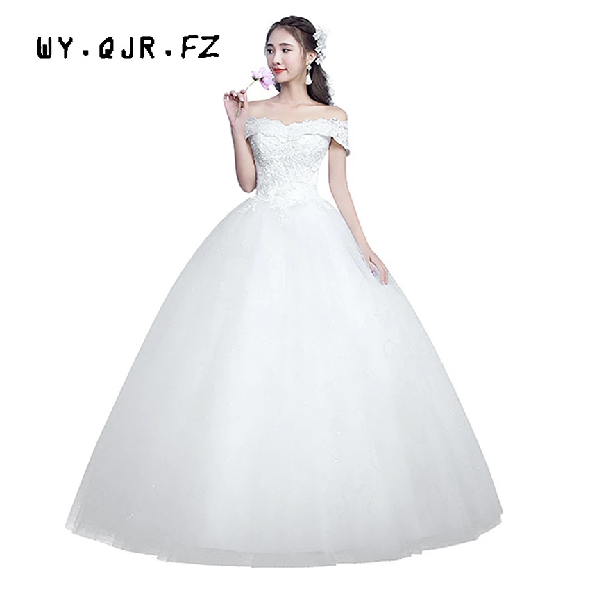

LYG-H07#spring winter 2019 new lace up Off Shoulder wedding dresses plus size dress Custom cheap wholesale Organza with Embroide
