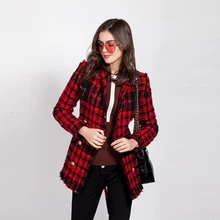 Твидовая куртка, Женское пальто с пуговицами льва, красная клетчатая куртка, пальто, двубортное, высокое качество, Зимняя мода