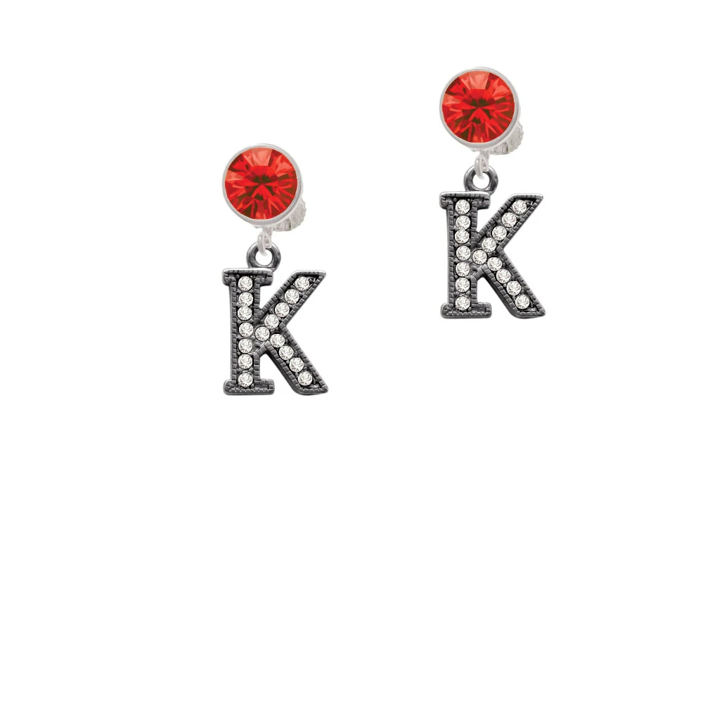 Crystal Black Initial - K - Beaded Border - Crystal Clip On Earrings (4)