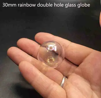 

30mm Rainbow glass globe double hole round ball dome Glass bottle empty vial pendant diy finding supply accessories decor 100pcs
