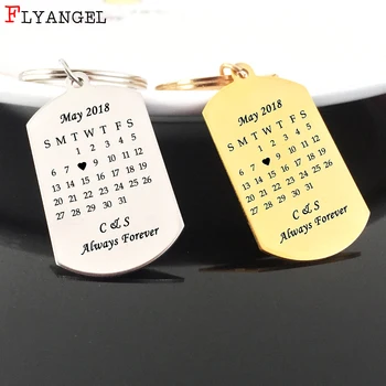 

Customized Dog Tag Calendar Keychain, Personalized Keyring, Custom Initial Name Date Key Chain Gifts for Couples Women Valentine