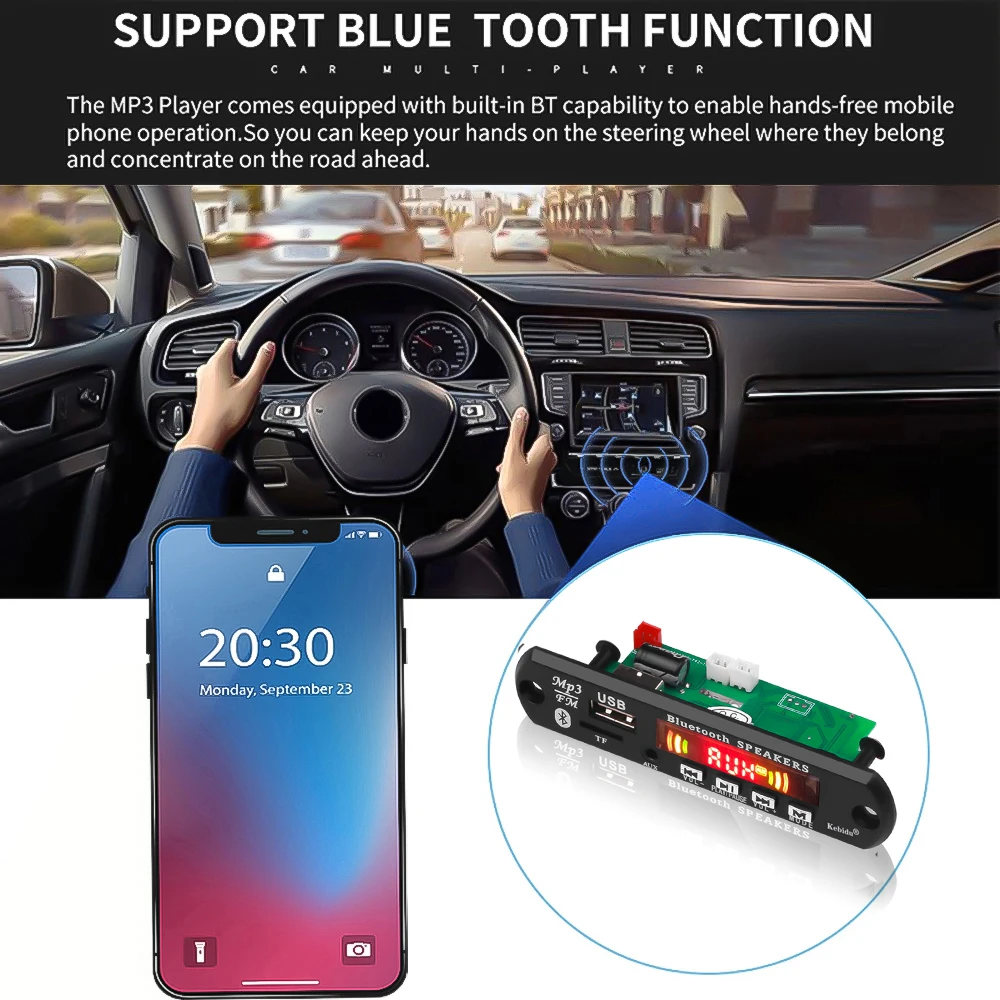 Handsfree запись 12 В USB FM Aux MP3 декодер плата модуль радио плеер Автомобильный USB Bluetooth 5,0 беспроводной пульт дистанционного управления