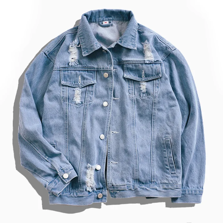 2018 Denim Jacket Men Hip Hop Streetwear Dog Head Printing Cowboy Ripped Distressed Jean Jacket Men Women Brand Casual Jacket