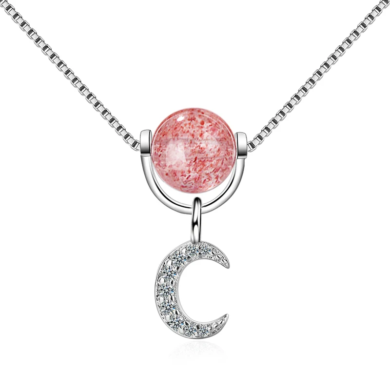 

Everoyal Top Quality Silver 925 Pendant Necklace For Women Jewelry Charm Crystal Pink Moon Necklace Accessories Female Party