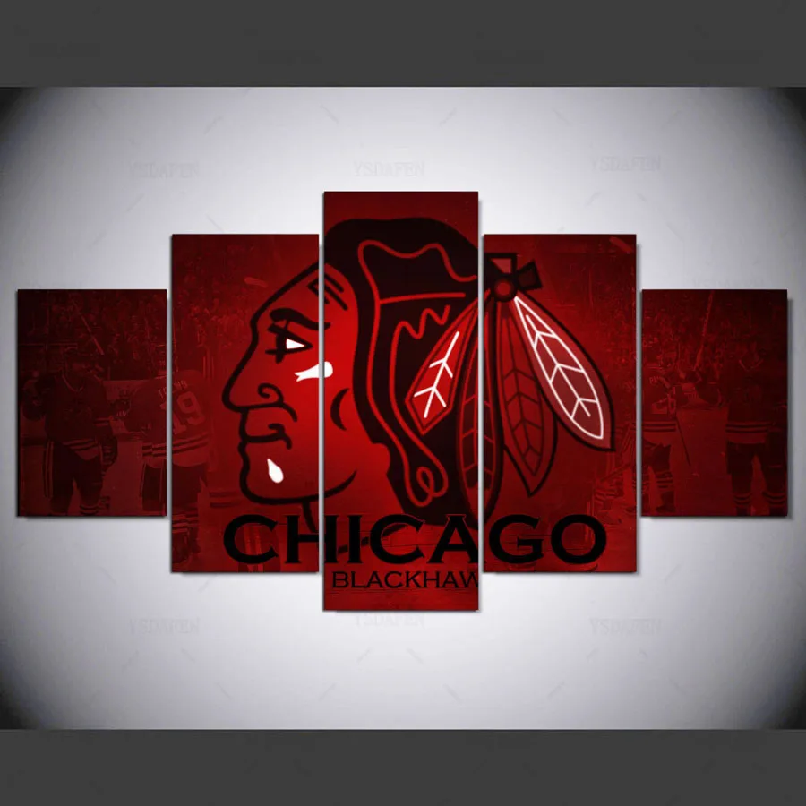 YSDAFEN 5 panel modern chicago blackhawks hd Art print canvas art wall