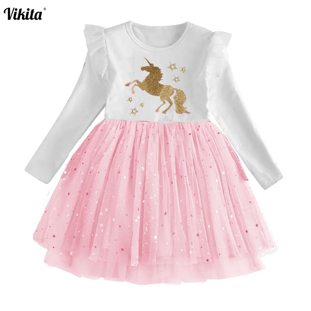 VIKITA Brand New Children Princess Dress Girls Star Tutu Dresses Baby Girl Long Sleeve Clothes Kids Party Dresses for Girls