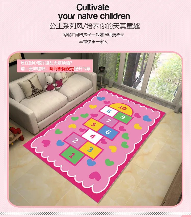 Розовый ковер принцессы, противоскользящий мультяшный ковер для детской комнаты, ковер с единорогом, украшение для спальни, милый ковер