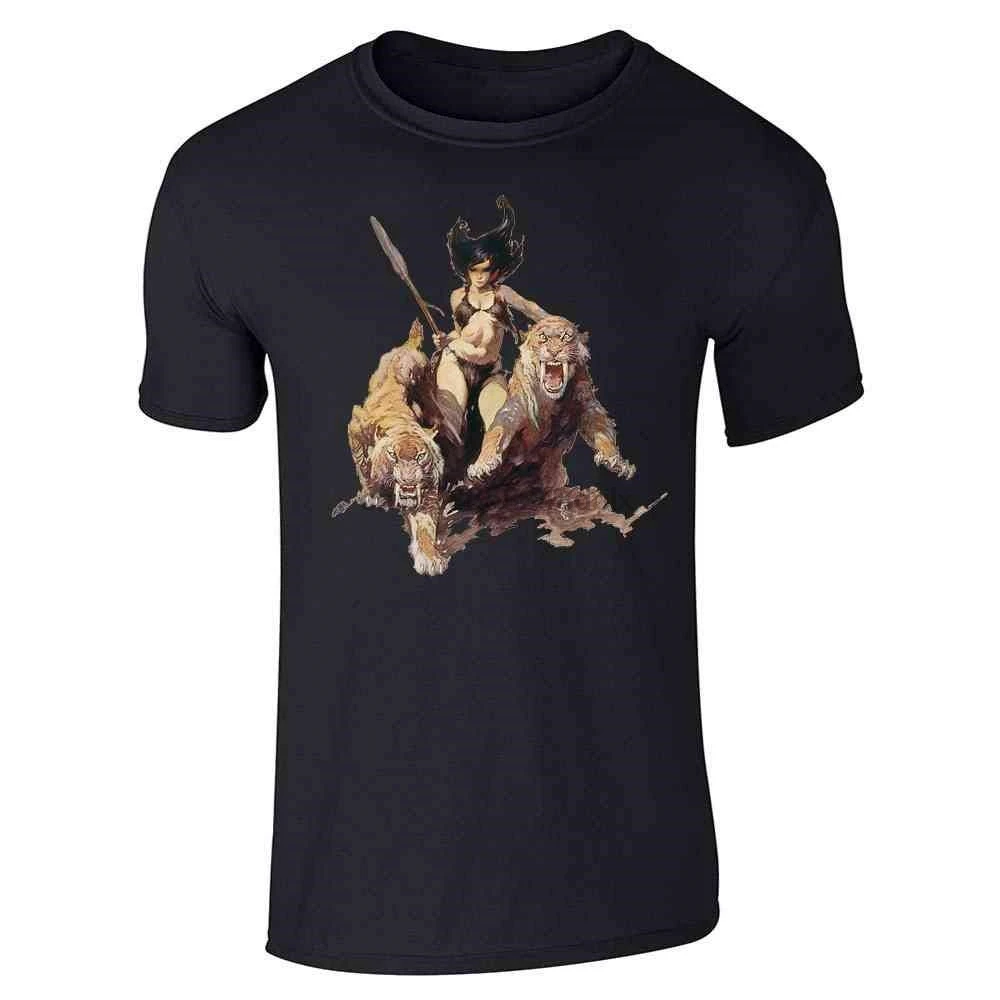 Футболка с короткими рукавами и принтом Охотница от Frank Frazetta Art | Мужская одежда