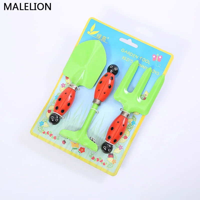 

Kids Toys For Gardening Decoration Seven Star Ladybug Handle Cute Mini Shovel Planting Bonsai Flower Garden Three-piece Set