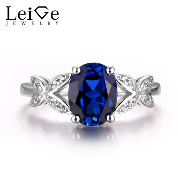 

LeiGe Jewelry Sapphire Wedding Rings September Birthstone Rings Oval Cut Blue Gems Ring Real 925 Sterling Silver Gifts for Girls