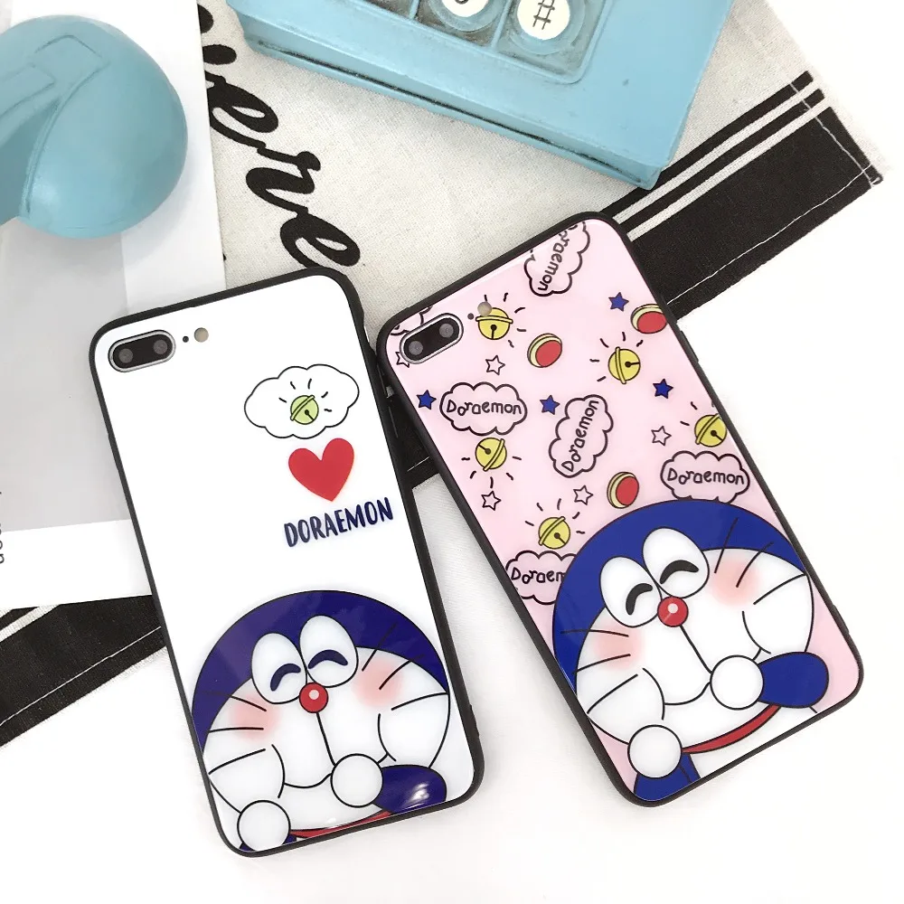 Cute Cartoon Doraemon Tempered Glass Case Tempered Glass Screen Film For iPhone X 6 6s Plus