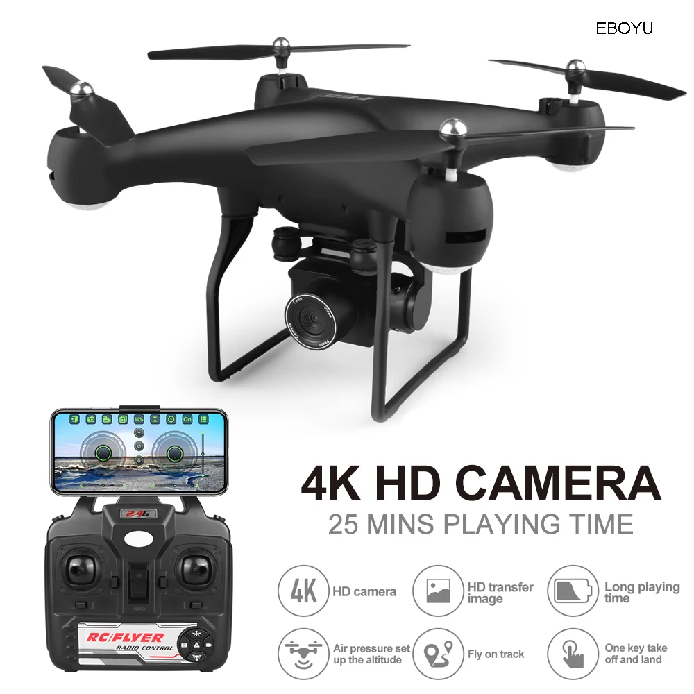 Квадрокоптер EBOYU F68 Радиоуправляемый Wi Fi FPV 4K/1080P широкий угол регулируемая камера