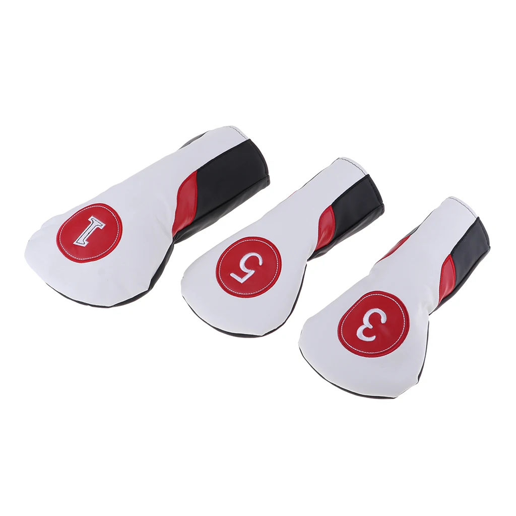 3 Pieces PU Golf Wood Head Cover Set For Golf Driver Fairway Hybrid White