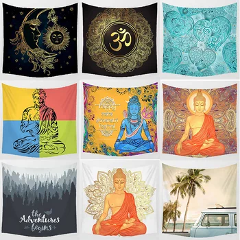 

Hot sale square shape creative god and vacation pattern wall hanging tapestry home decoration wall tapestry 150*150cm