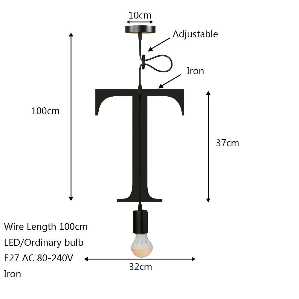 Новинка простой железный букв комбинации N-Z подвесной светильник светодиодный E27 современный Лофт подвесной светильник для restautant магазин кафе бар