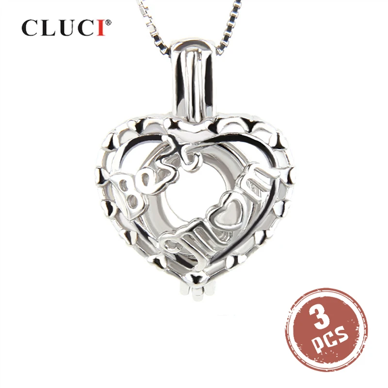 

Best Mother's Day gift, 925 sterling silver locket necklace Heart shape cage pendant 3pcs