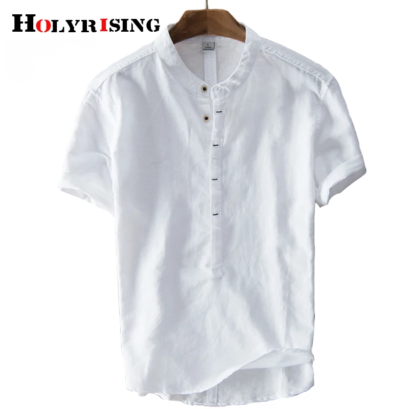 

Holyrising 2018 new shirt men's spring casual men's Linen cotton shirt short sleeved shirts breathes Cool shirts 4 color 18819