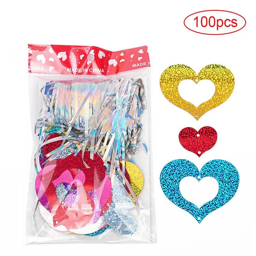 100 шт блестящее сердце картон карты шары в виде сердца подвеска на ленте свадебные шары для украшения вечерние принадлежности - Цвет: A-Colorful