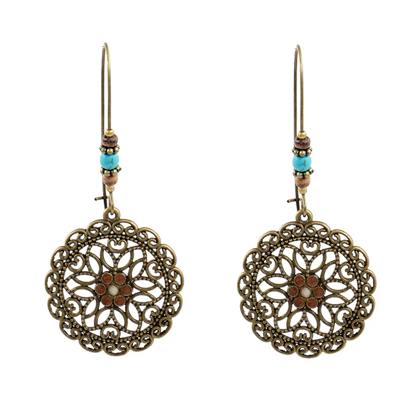 

Handmade Vintage Flower Round Dangle Earrings For Women Simple Long Statement Hanging Earrings Female Gift