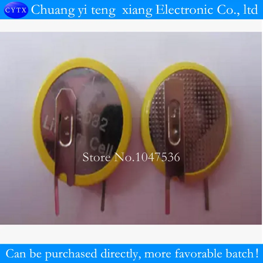 

Clearance shipping 10pcs/lot CR2032 3V battery welding foot cell with pins with solder pins horizontal diameter 10MM