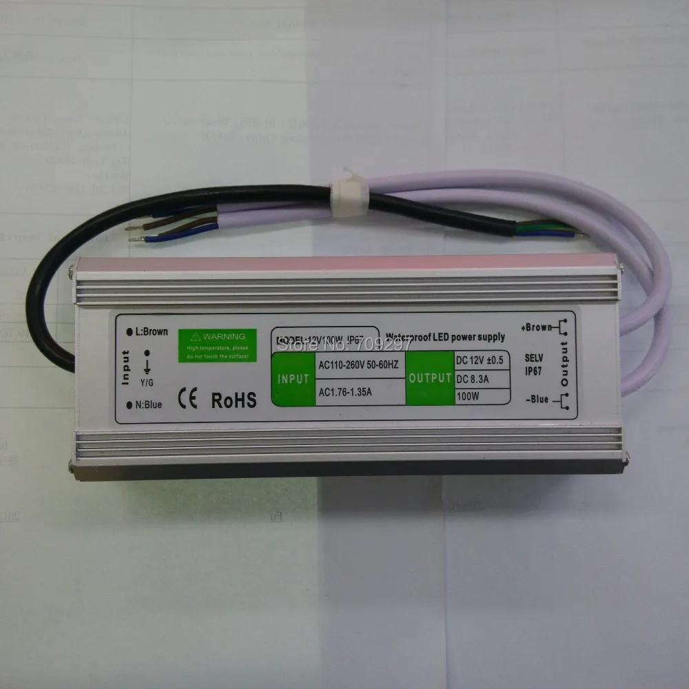 DC12V 100 Вт Светодиодный драйвер питания для светодиодного освещения 110 В ~ 260 IP67