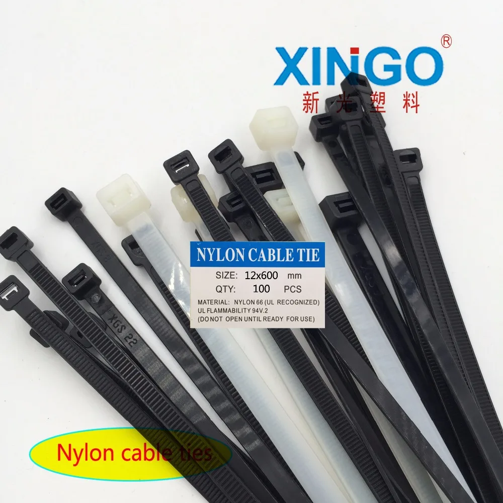 

100Pcs/pack 12x600 12*600 High Quality width 12mm White Black Self-locking Plastic Nylon Cable Ties,Wire Zip Tie