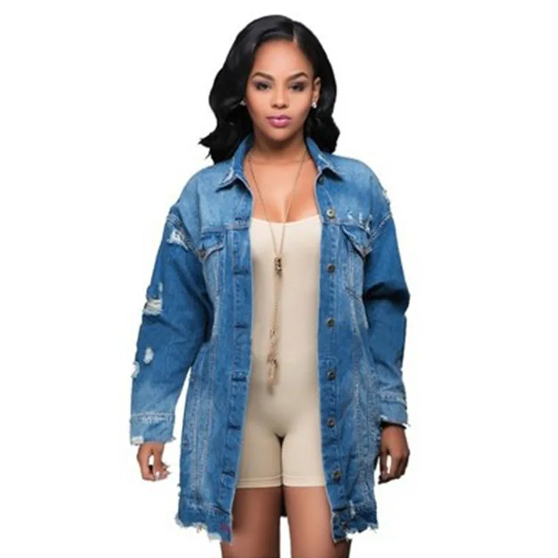 2019 New Denim Jackets Women Hole Boyfriend Style Long Sleeve Vintage Jean Jacket Loose Spring Jeans Coats Family Clothes|Сочетающаяся