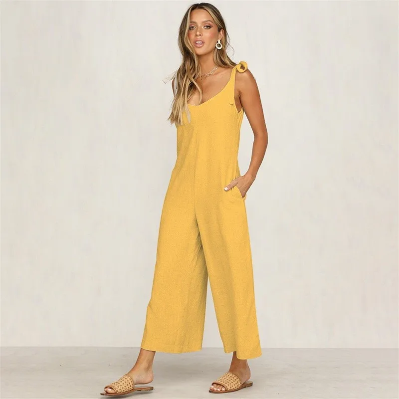 Casual Loose Rompers Womens Jumpsuit Solid Simple Sling Sleeveless Jumpsuits Streetwear Sexy Backless Lace Up Romper Overalls