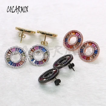

5pairs round stud earrings Rainbow zircon earrings crystal round circle jewelry stud for women earrings jewelry gift 5546