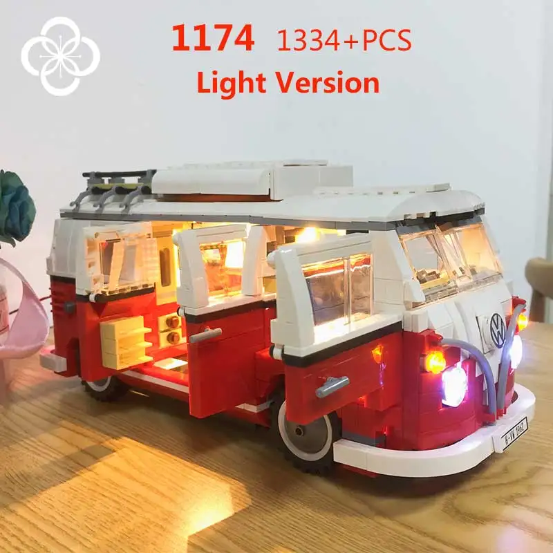 

10220 Volkswagen T1 Van Light playmobil original Camper fit legoinglys furgoneta technic Creator Building Blocks kids car Toys