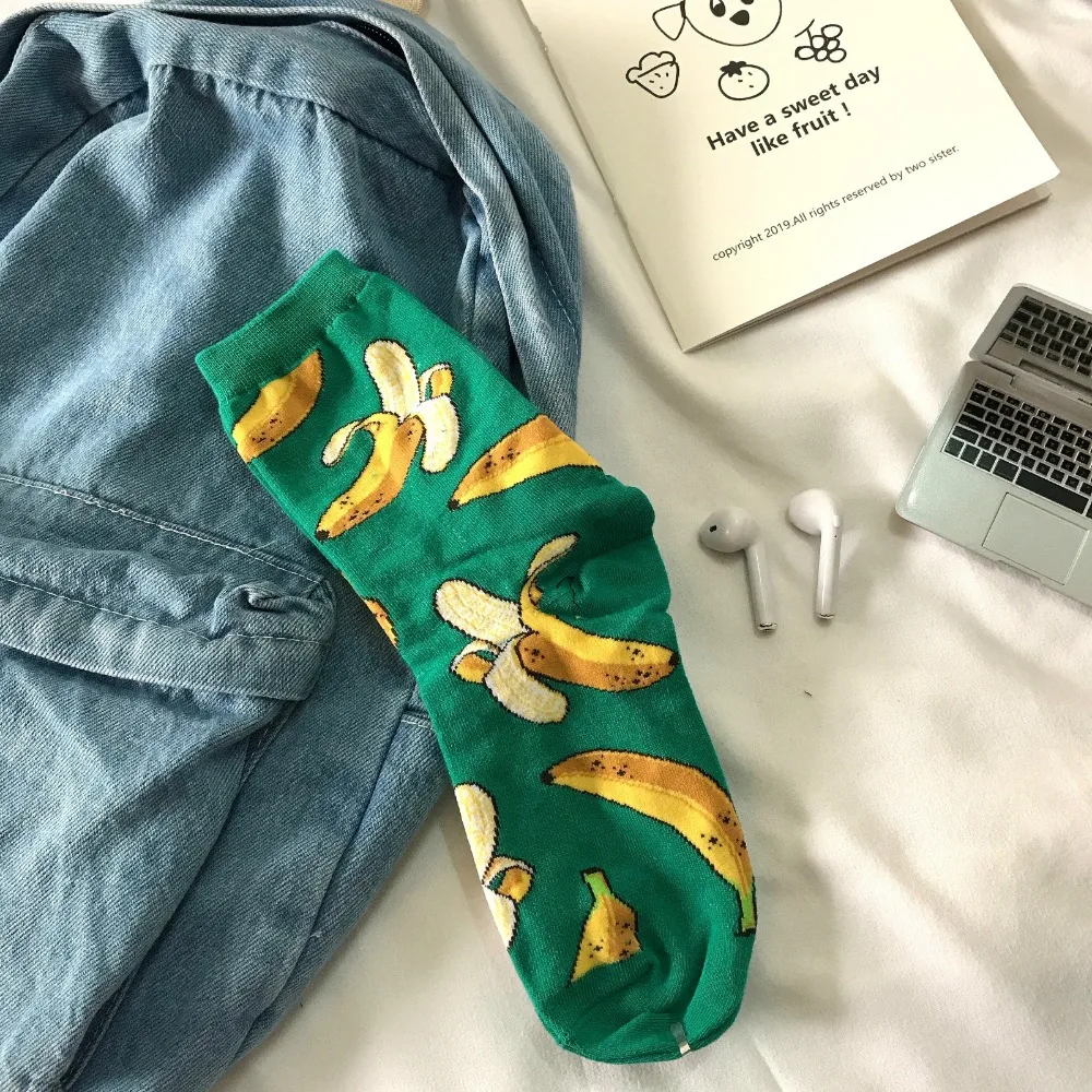 CHAOZHU 2019 جديد الأزياء الكرتون الفواكه الموز الأفوكادو الخوخ الأصغر العصرية الشارع لوح التزلج الجوارب النساء الفتيات بارد السببية جورب