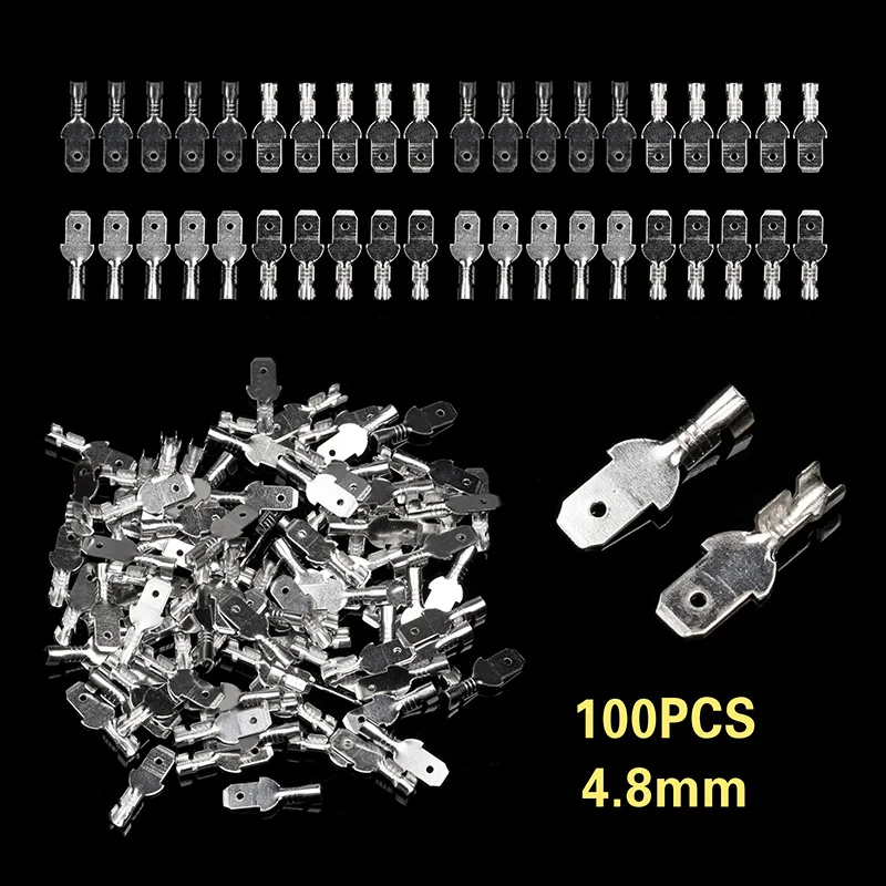 

100Pcs Silver 4.8mm Insulated Electrical Wire Crimp Terminal Connectors Spade Crimping Terminal Connector 0.75-2.5mm2