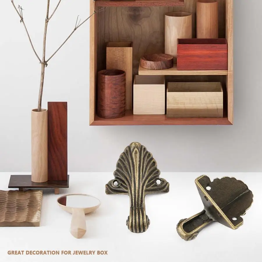 

4Pcs/set Antique Wooden Box Corner Bracket Foot Protector Durable Jewelry Gift Box Bottom Feet Corner Protector Box Feet