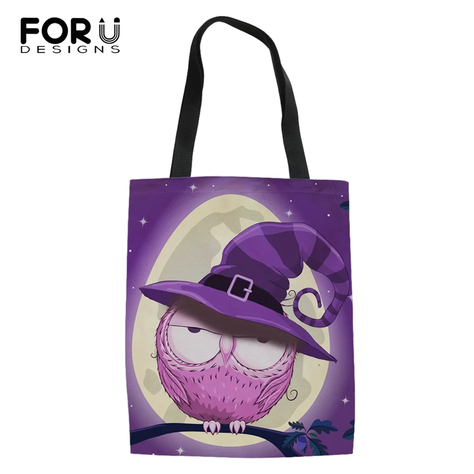 

FORUDESIGNS Fashion Shopping Bag Cartoon Cats Print Girls Handbag Cute Owl Pattern Cotton Linen Women Bags Ladys Cool Canvas Bag