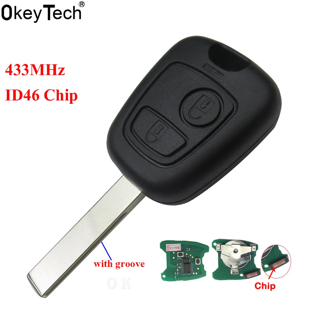 

OkeyTech 2 Buttons 433MHZ ID46 Chip Remote Key Keyless For Peugeot 307 For Citroen 307 C1 C3 Replacement Car Key Uncut Blade