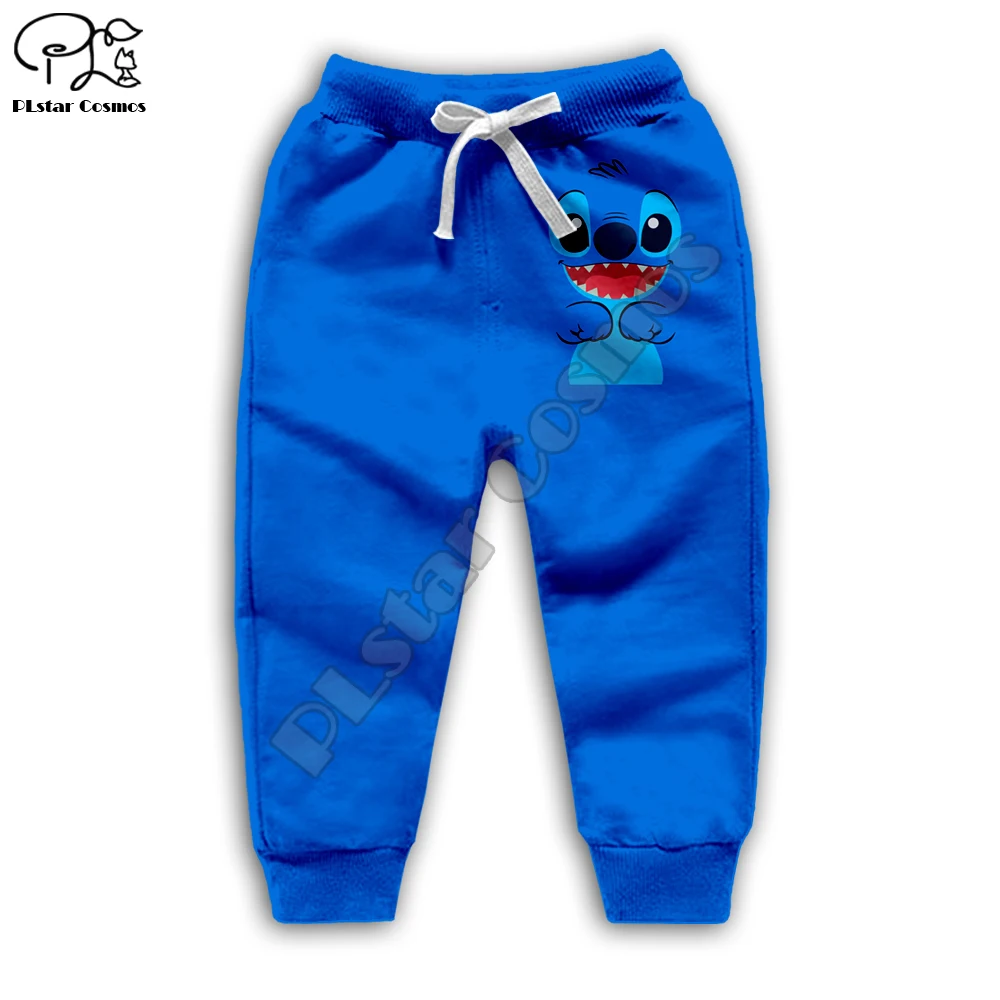 Комплект детской одежды с аниме для мальчиков и девочек кавайная тематика «Лило и Стич», детские синие толстовки с 3D-принтом, толстовка на молнии, футболка, шорты, штаны