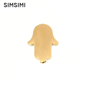 

Simsimi HAMSA pendant drilled 2mm hole Hand of Fatima stainless steel slide charm pendant gold/steel color mirror polished 50pcs